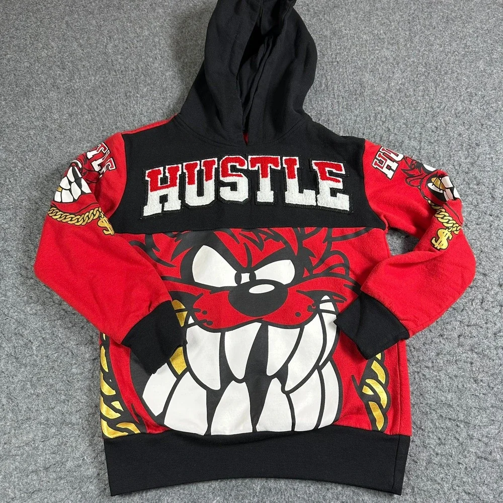 Looney Tunes Taz Hustle Hoodie Kids Medium 8 Red‎ Black Tasmanian Devil Pullover